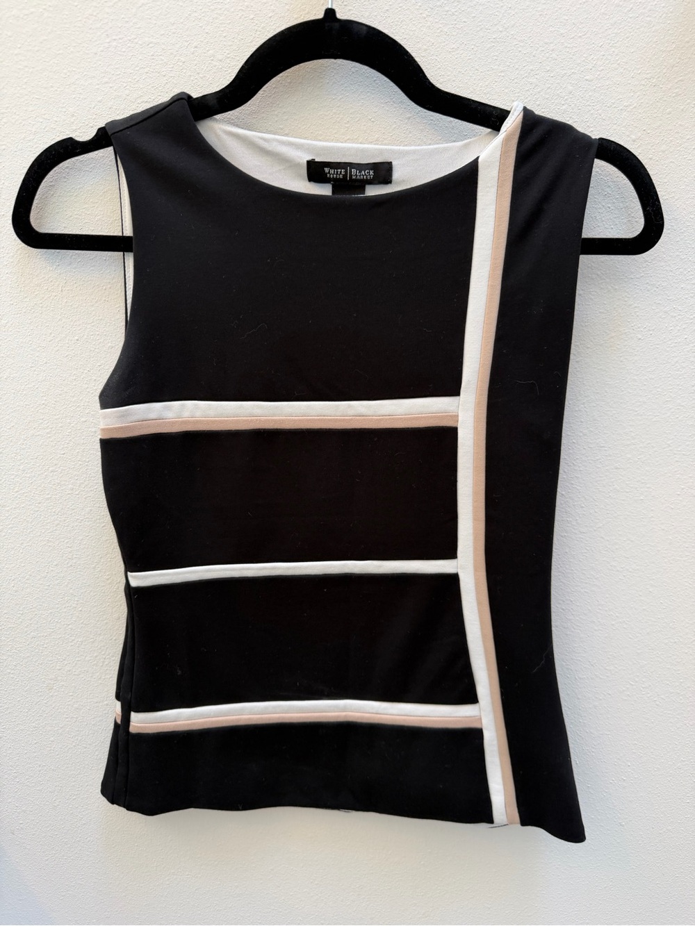 White House Black Market Black Sleeveless Top with White and Beige Trim